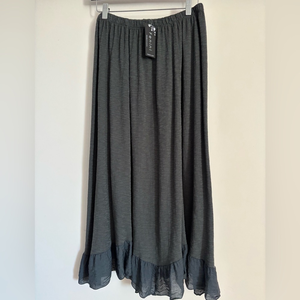Fenini Chic Black Maxi Skirt 100% Cotton Made in the USA